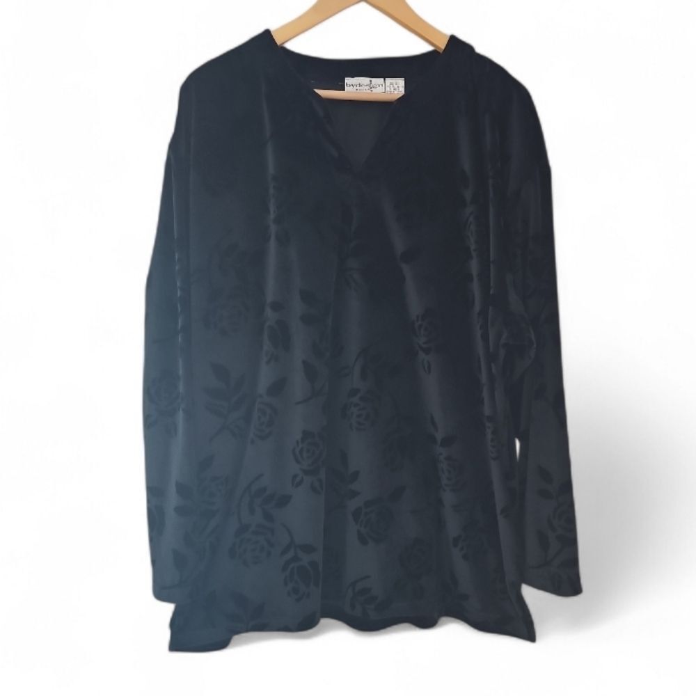Bydesign Vintage Black Burnout Velvet Tunic Women’s Plus 22/24 Floral Romantic